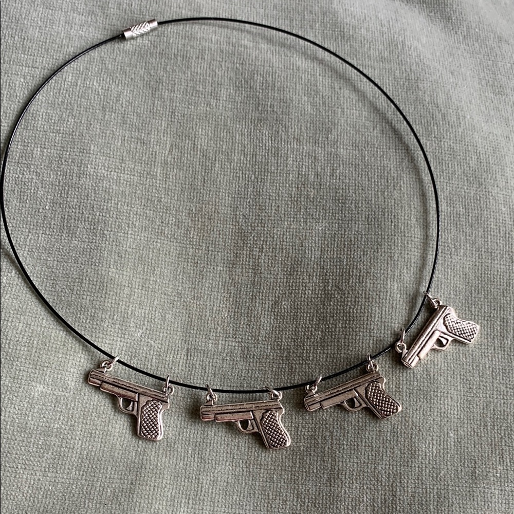 Silver Gun Charm Necklace ooak